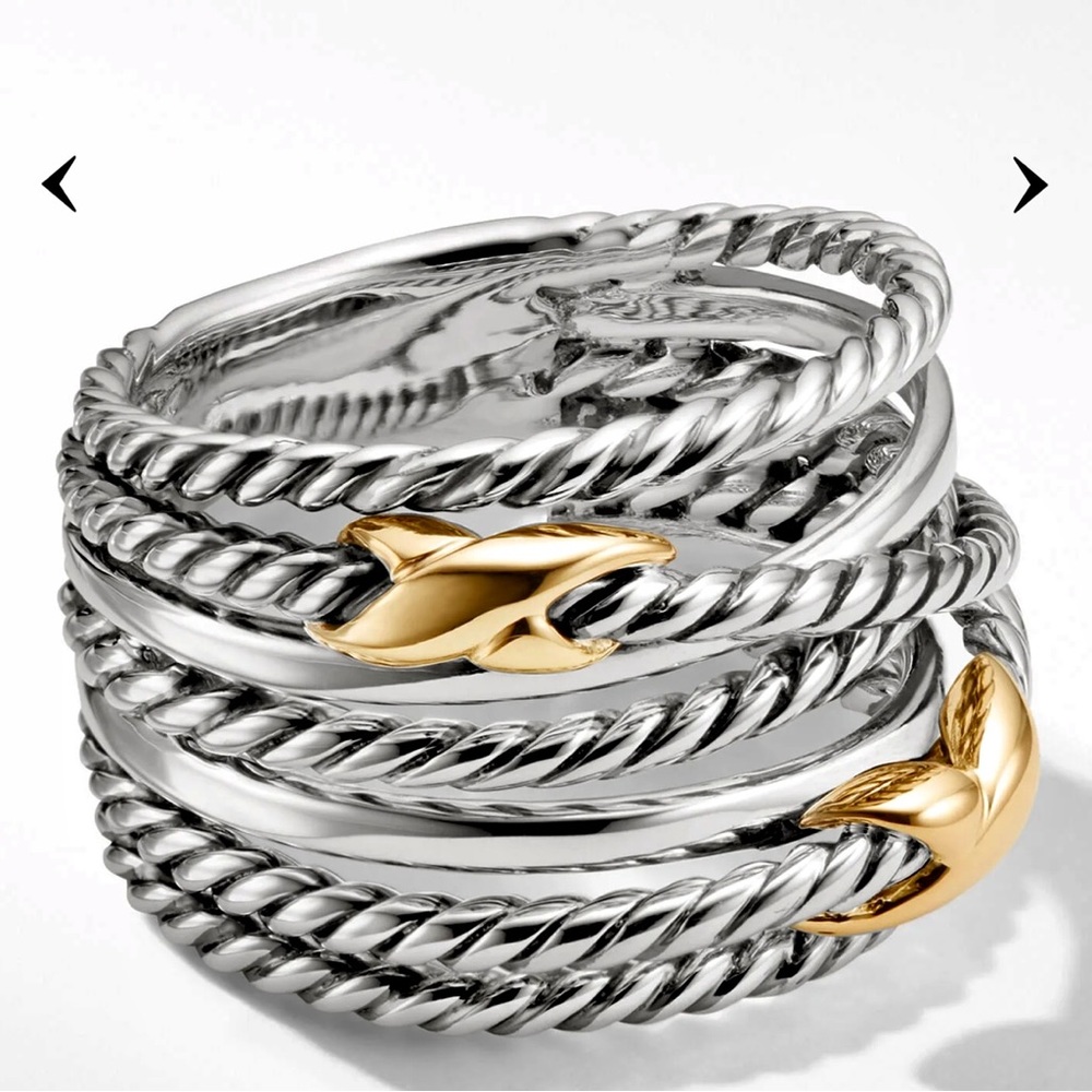 Double X Crossover Ring in Sterling Silver with 18K Yellow Gold